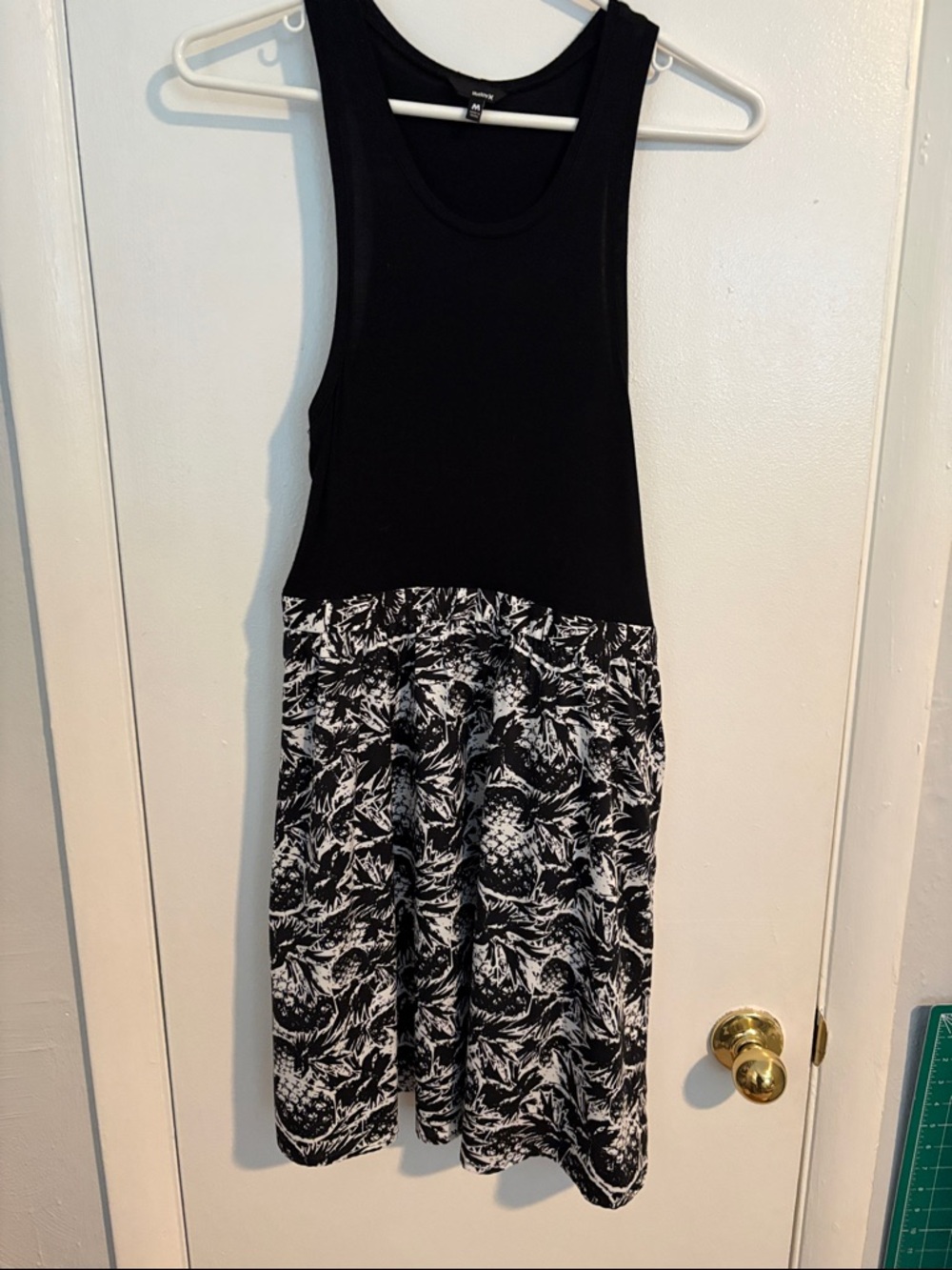 Hurley Black Tank Top Dress/Cover up with Black & White Printed Skirt